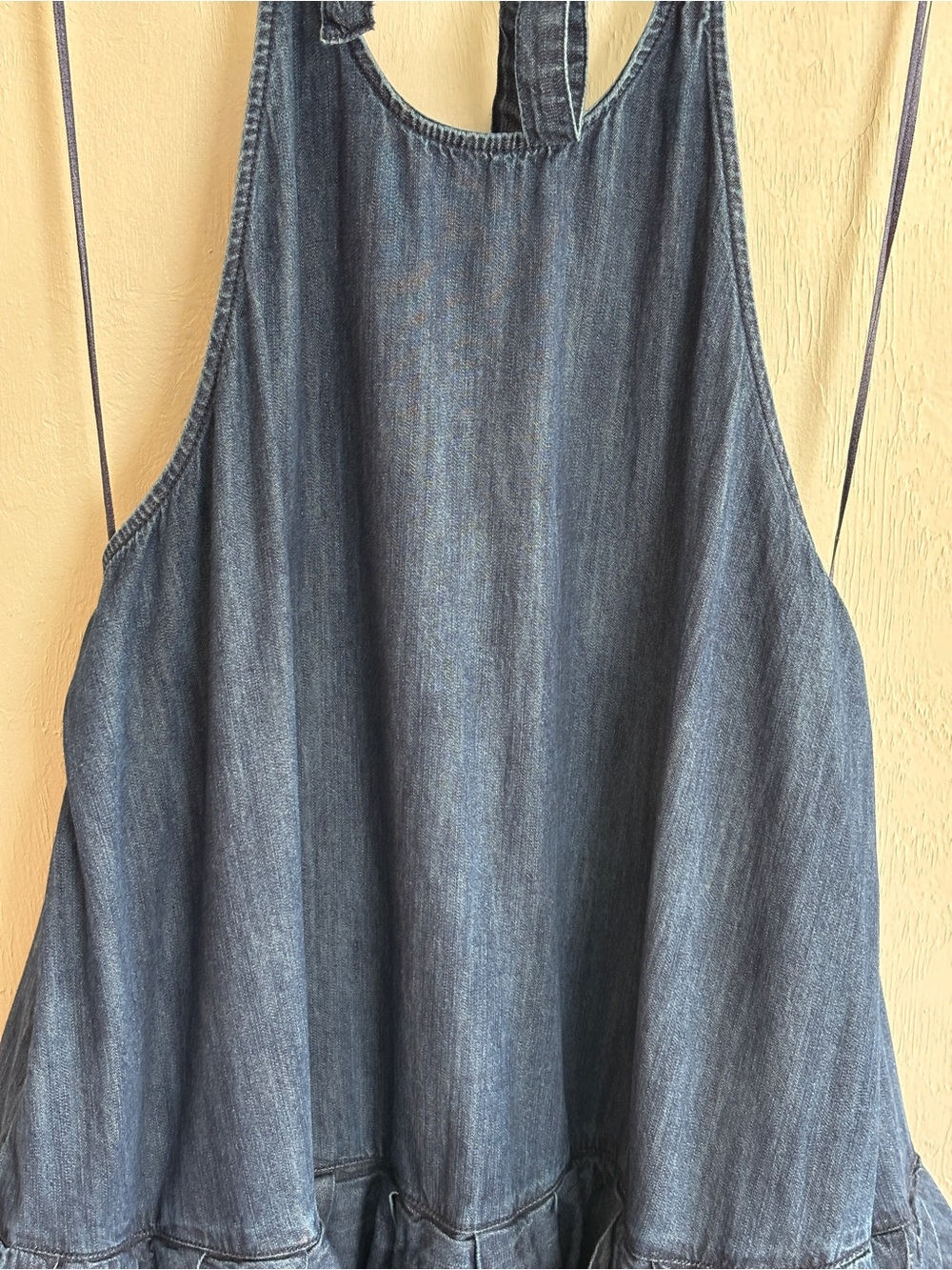Free People Large Dark Denim Backless Halter Bubble Tent Dress Pockets Cotton - Picture 4 of 16